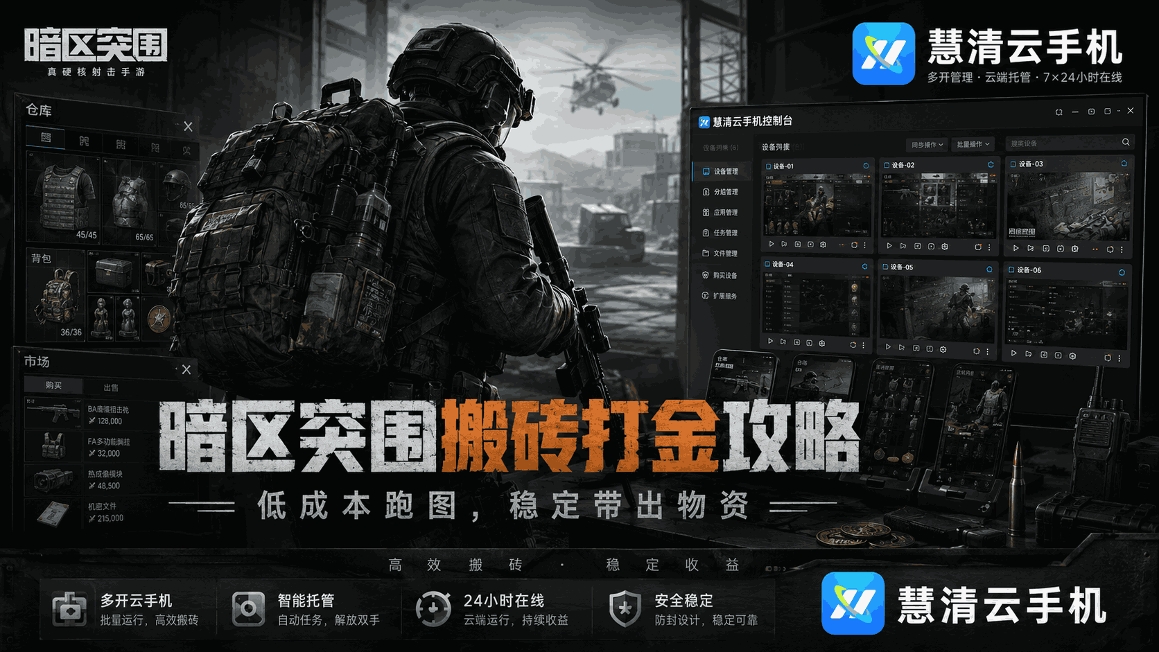 暗区突围搬砖打金攻略：用慧清云手机提升资源积累效率，低成本跑图更轻松