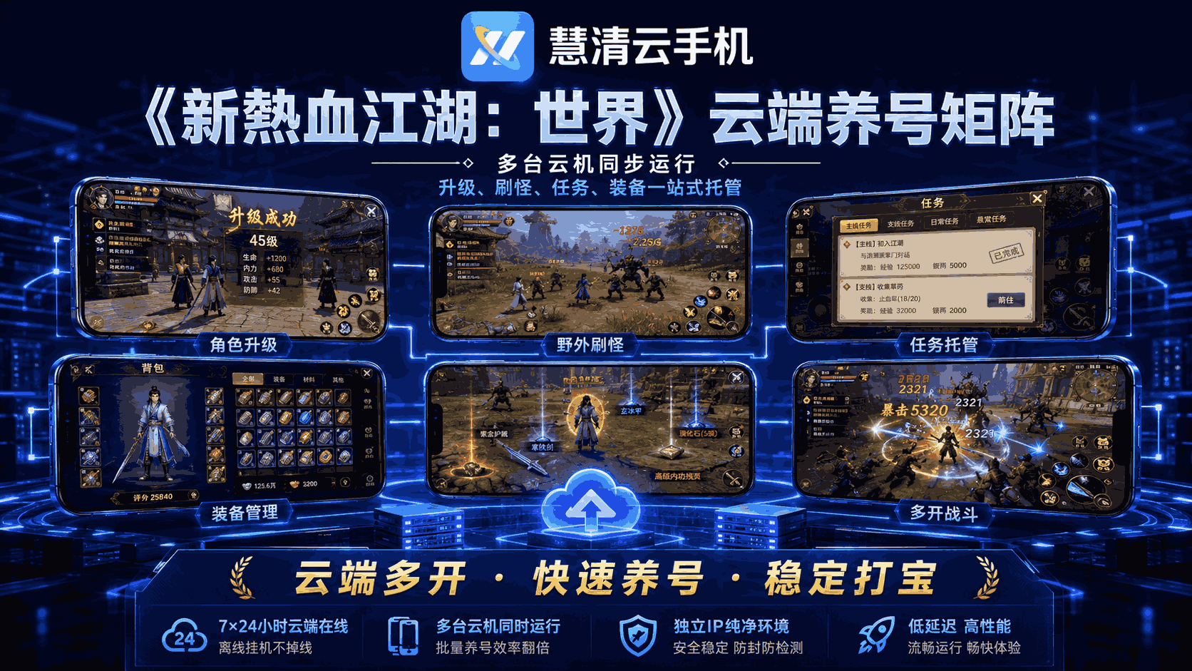 《新熱血江湖：世界》搬砖打金攻略：慧清云手机多开挂机，打造云端打宝搬砖矩阵